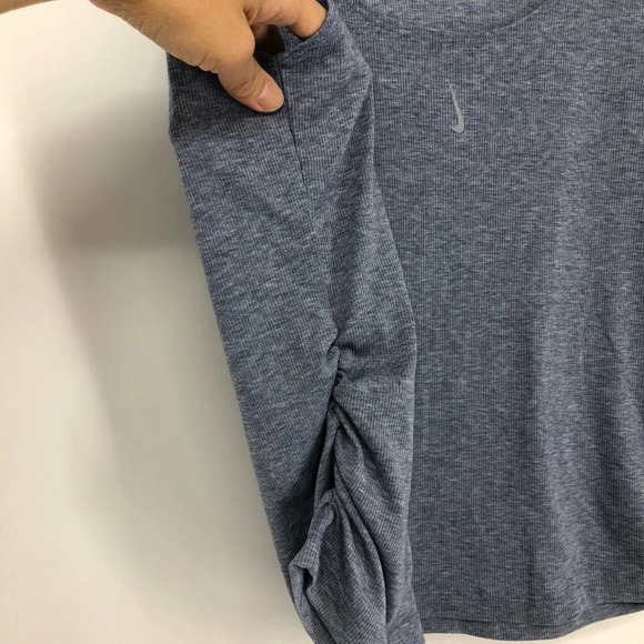 Nike Light Grey  Blue Yoga Ruched scoop neck Tank Top low back LG - Picture 5 of 15